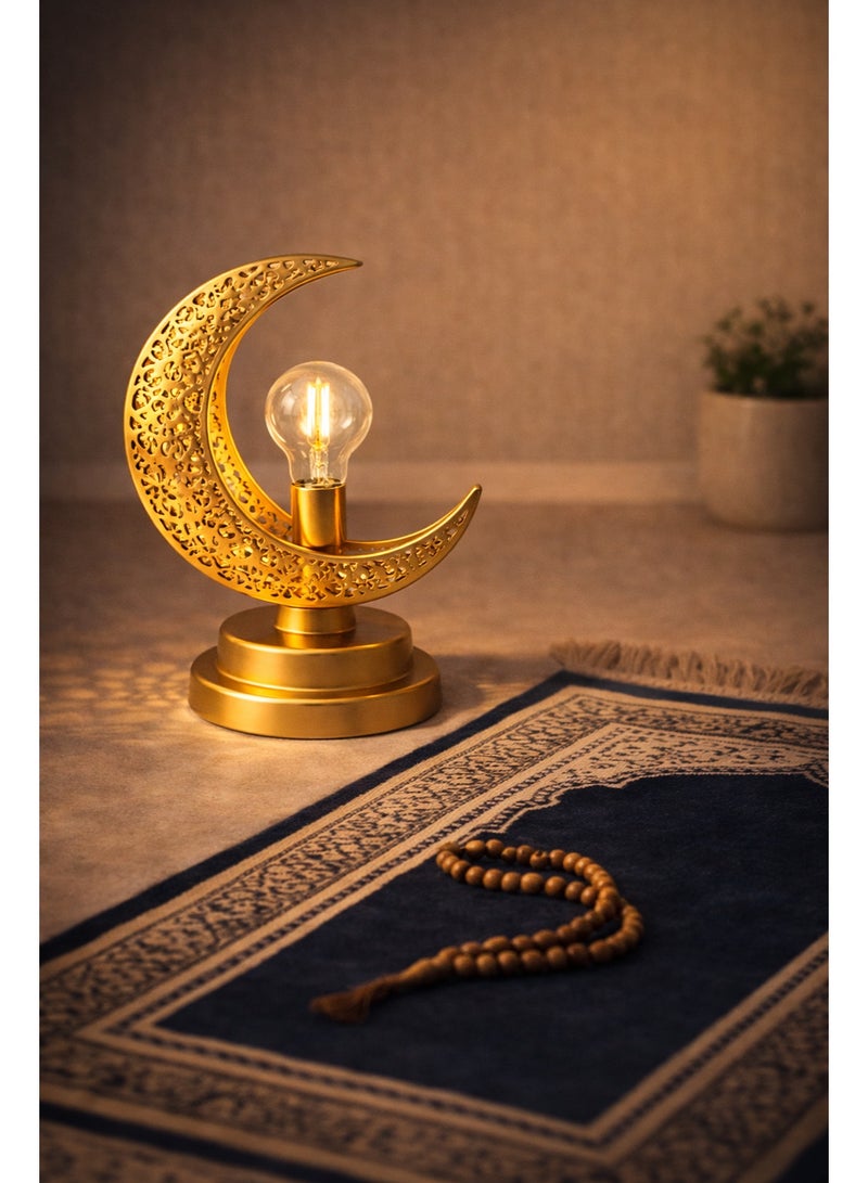 Home Care Golden Crescent Moon Metal Table Lamp Elegant Ramadan & Eid Decorative Night Light - Image 4